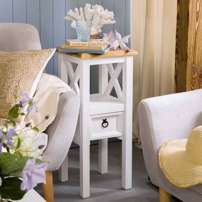 Drewniany stolik pomocniczy z szufladką MES 10 meblo-wosk