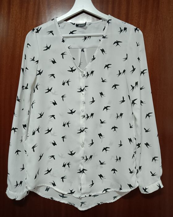 Bluzka damska biała w ptaki rozmiar XS/S