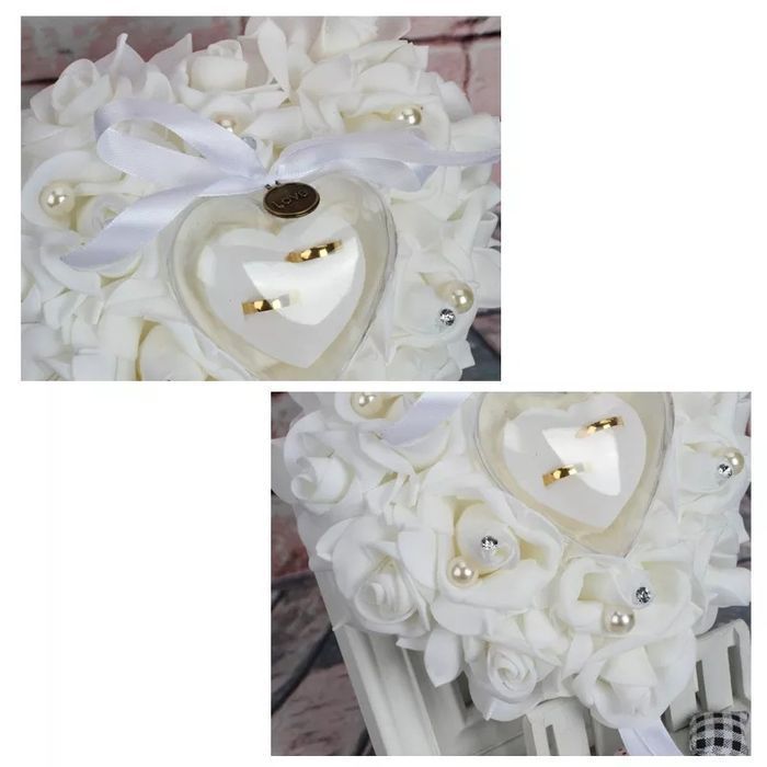 Porta alianças de casamento em forma de coração. 
Decoração