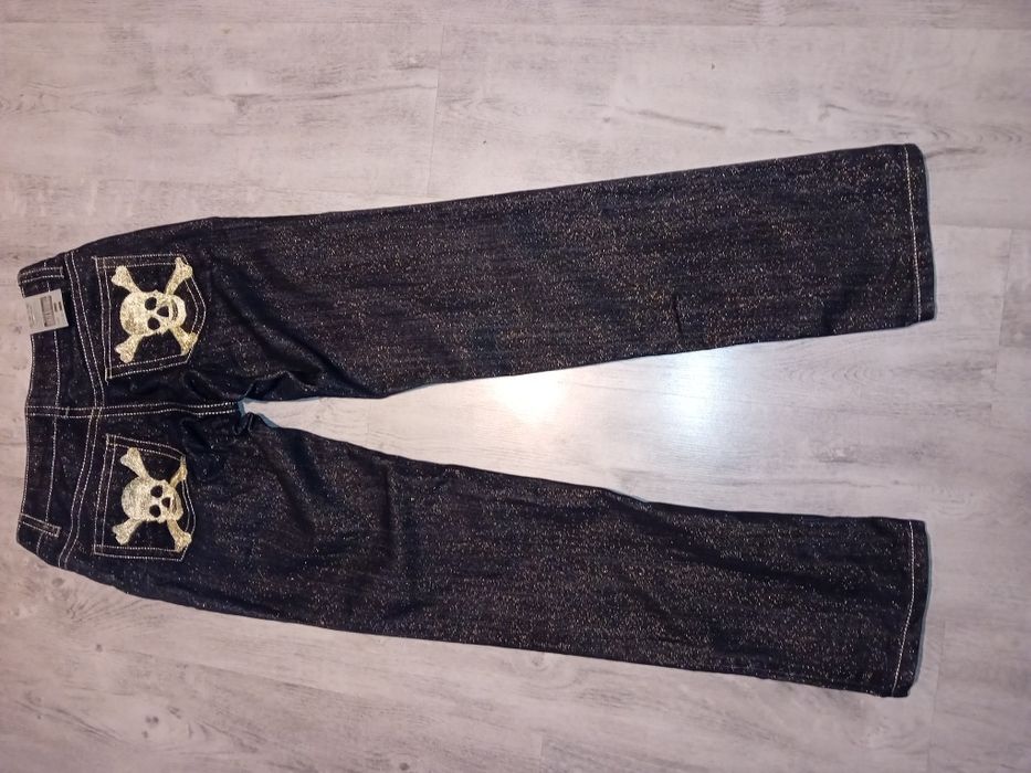 Spodnie jeans czarne nowe  że złotą nitka