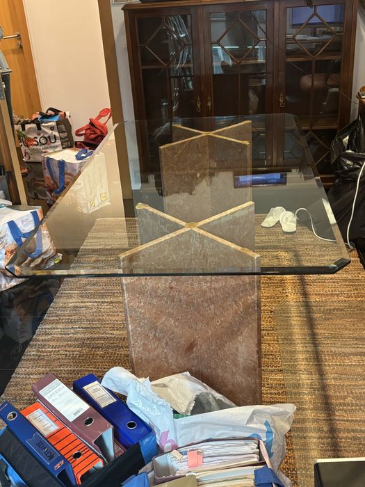 Secretária mármore e vidro