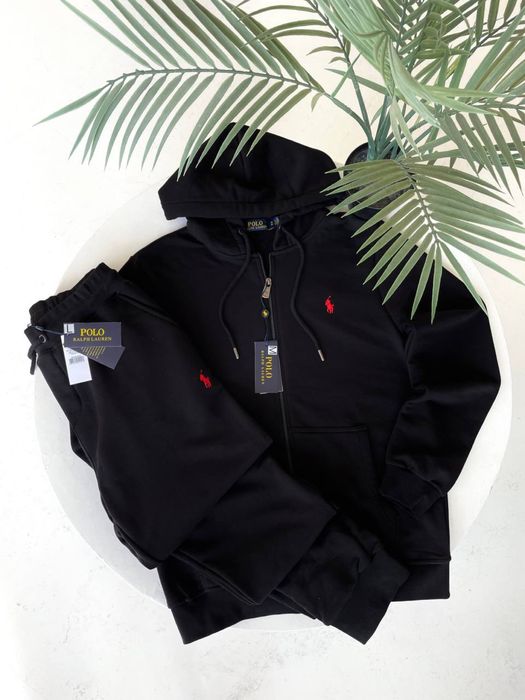 Спортивний чоловічий костюм Поло Ральф Лоурен/ штани ральф чорні/ зіп