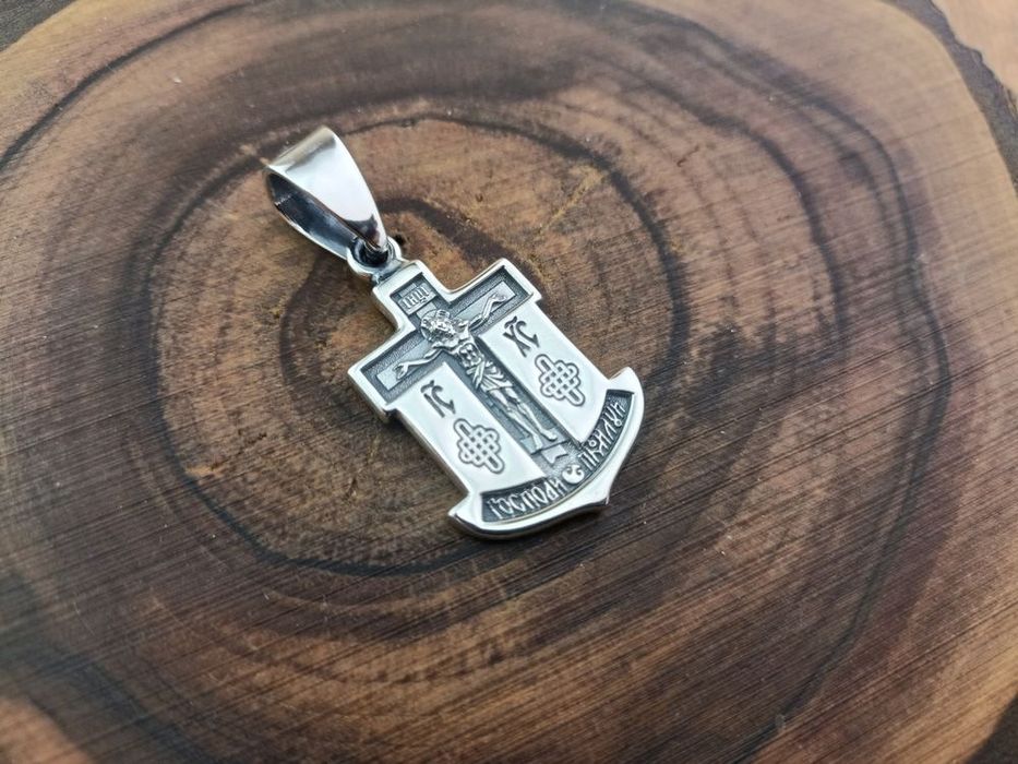 Мужская Серебряная ладанка, подвеска Николай Чудотворец + Распятие