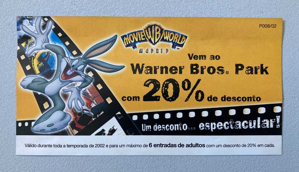 Cupão Promocional Antigo Warner Bros. Park Madrid (2002)