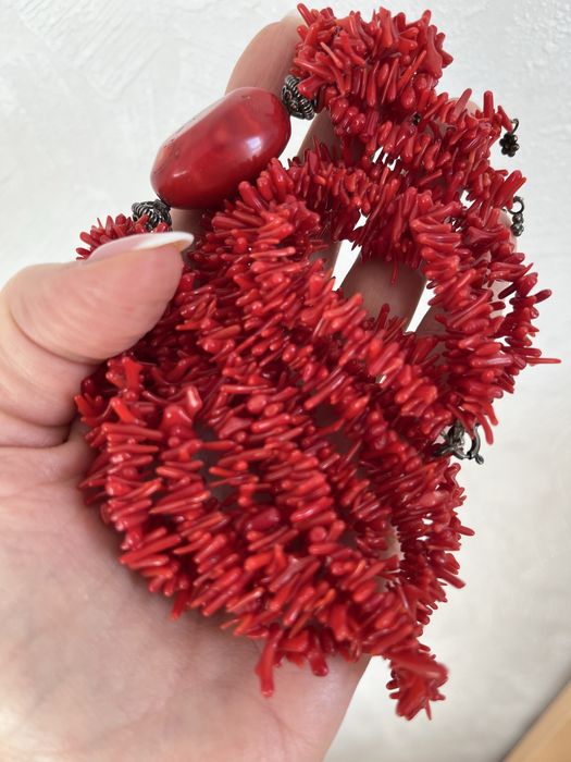 Коралове намисто і срібна застібка,кораловые бусы серебро 925,Італія