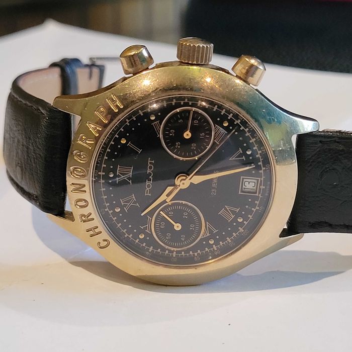 Pozłacany zegarek meski POLJOT -Chronograf Automatik Model 3133/Rosja