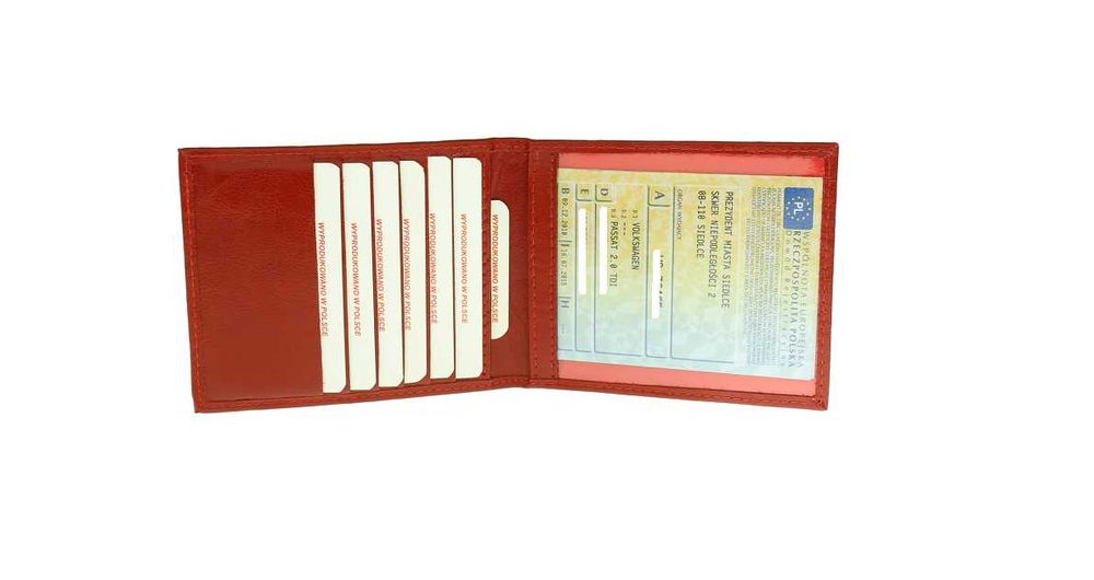 skórzane etui na dokumenty dowód rejestracyjny czerwona skóra 100%