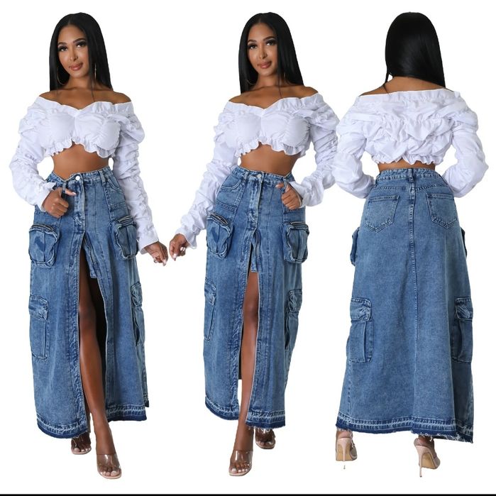 Spodnica maxi dluga jeans  denim