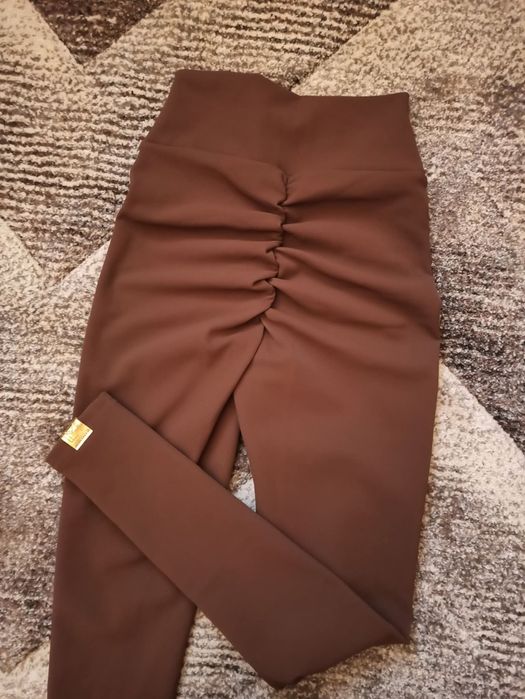 Legginsy La monne nowe rozmiar M czekoladowe eko skóra