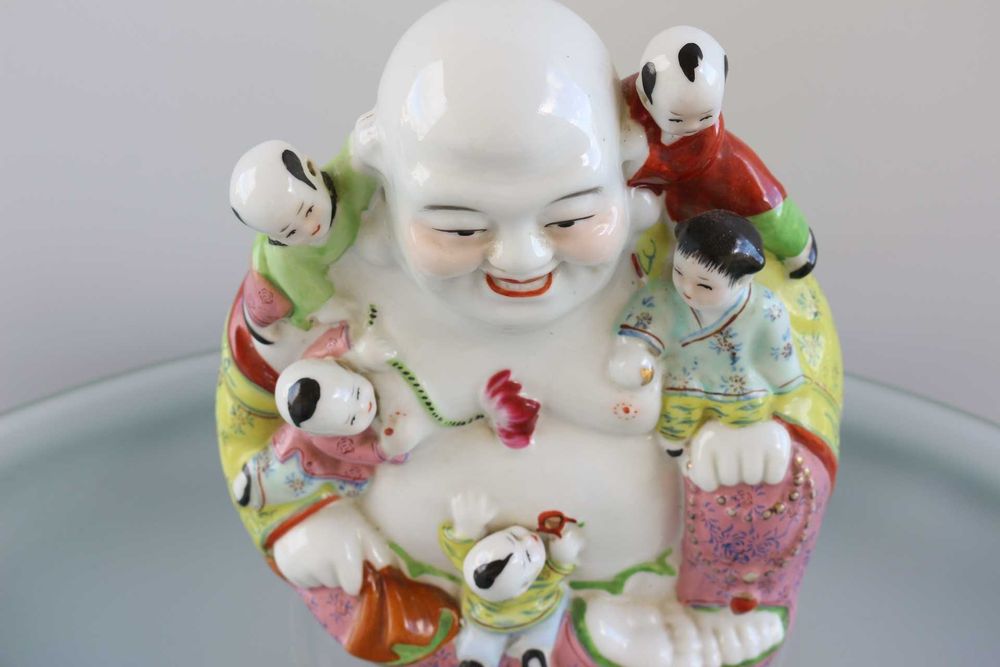 Antigo Buda Fertilidade Porcelana Chinesa Família Rosa 24 cm Marcado