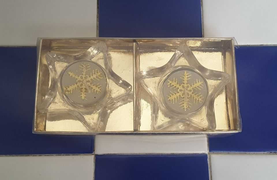 Conjunto 2 Suportes de Velas em Vidro + 2 Velas Estrela Natal (NOVOS!)