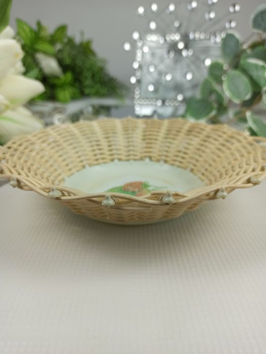 Vintage Okrągły Biały Ażurowy Koszyk Boho PRL 19 cm