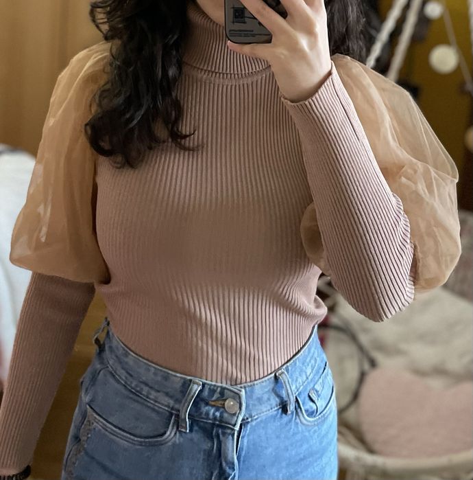 Camisola com manga blufada