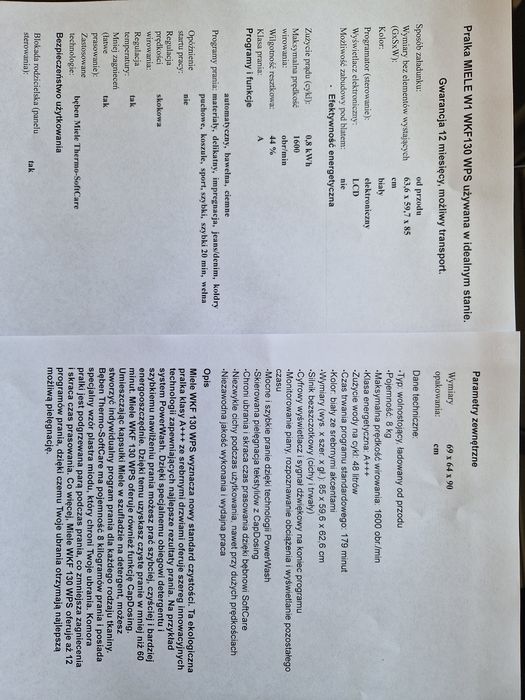 Pralka Miele W1 WKF 130 WPS