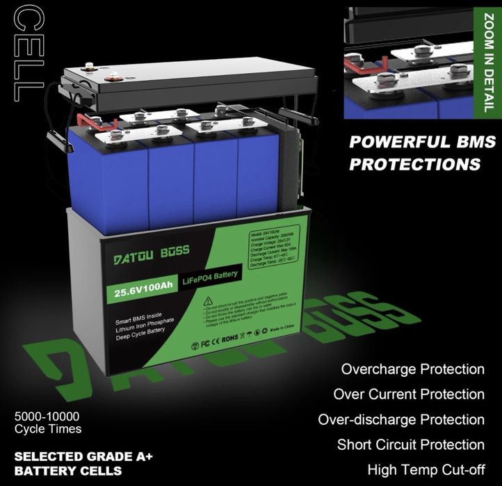 LifePo4 25.6V 100Ah BLUETOOTH літій-залізо-фосфатний акумулятор 2560W