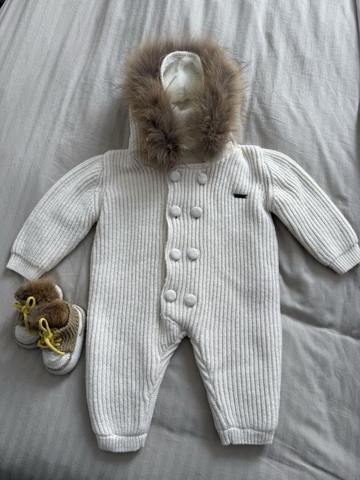 Теплий вʼязаний комбінезон Baby Mio 12-18 місяців, чобітки в подарунок