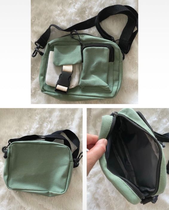 Mala verde branco e preta