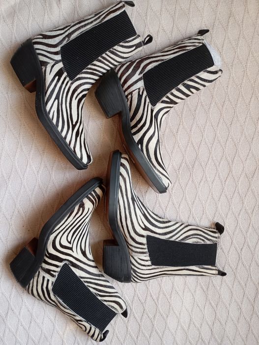 ASOS 39R skórzane botki zebra czarno białe kwadratowym noskiem