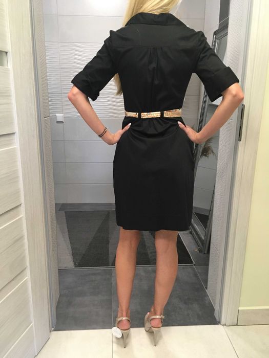 Czarna biurowa sukienka szmijzerka H&M bawełna
