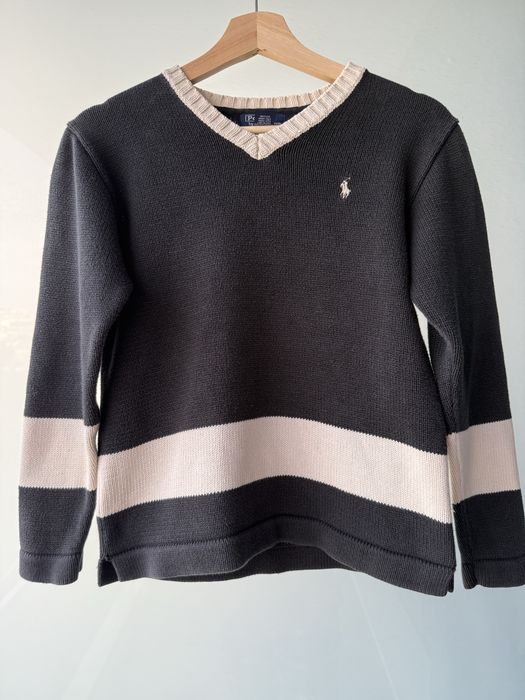 Ralph Lauren Sweater Retro Old Money V-Neck Embroidered Logo Black