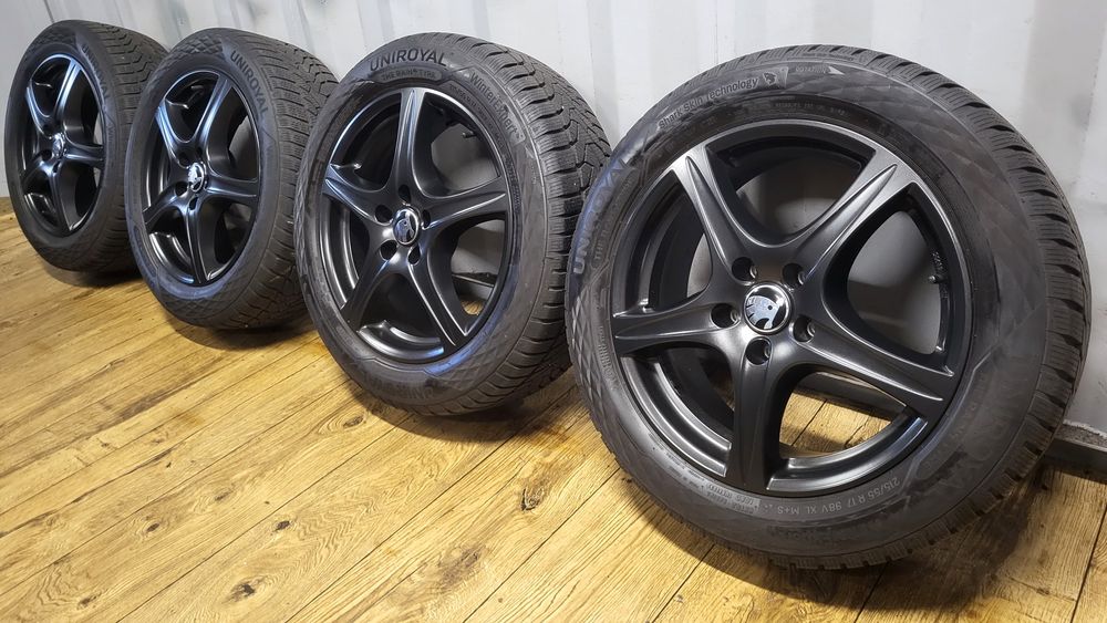Felgi Koła Skoda 17" 5x112 z oponami 215/55 R17 Stan idealny Octavia 2 3 4 Superb Scout Yeti Vw Passat B8 B7