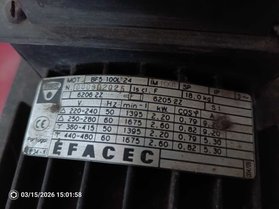 Motor eléctrico 3cv EFACEC trisfásico