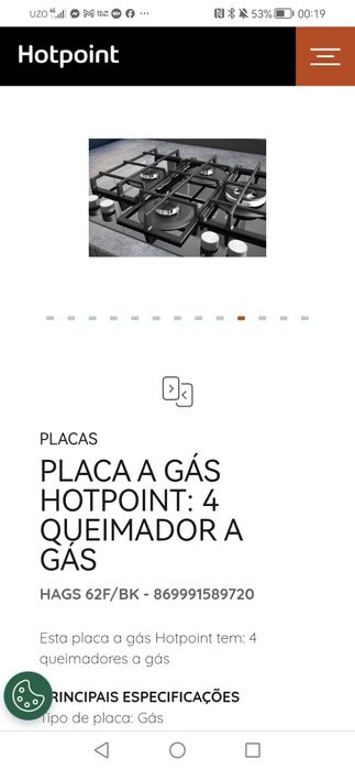 Placa a gás de vidro Nova..