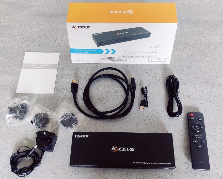 Przełącznik, Switch HDMI KVM 4 porty, 4K 60 Hz, do laptopa, PS, Xbox