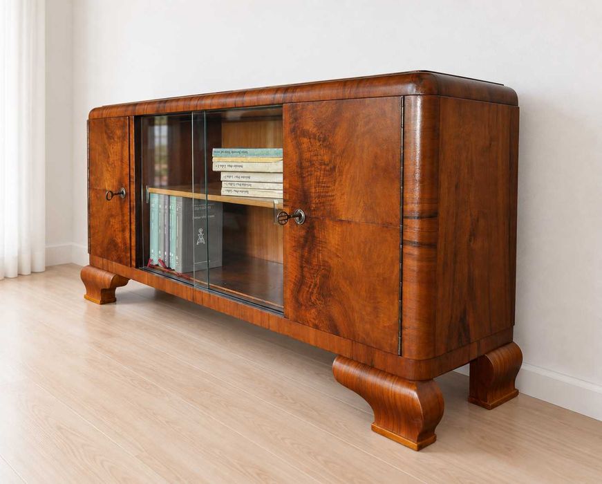Biblioteczka Witrynka Komoda Art Deco - orzech