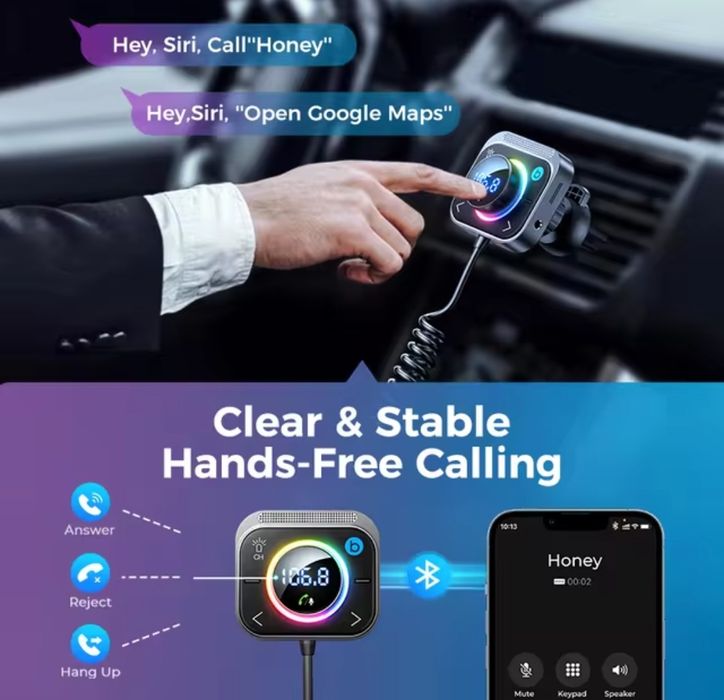 Transmissor FM bluetooth 5.3 para carro c/ 1x USB-C e 2x USB - Fast ch