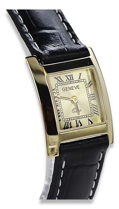 Złoty zegarek damski z 14k żółtego złota kwadratowy Geneve lw036ydgb G