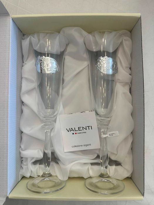 Taças de Cristal para Bodas de Prata (25 Anos) com Aplicação em Prata Laminada – Novas c/ Caixa