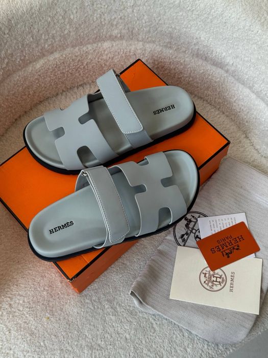 Шльопанці Hermes блакитні шкіра розмір 39-24см