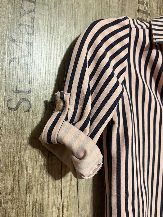 Dziewczęca koszula włoska 4–5 lat, różowo-granatowe paski