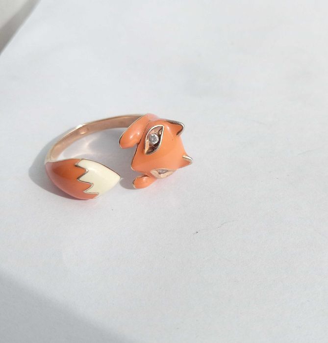Кольцо перстень срібло 925 проба. Лисичка. Емаль. Розмір 19