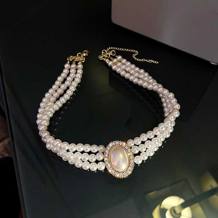 Trójwarstwowy naszyjnik handmade z perłami