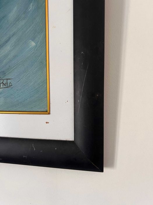 Quadro pintado a mao em tons de azul