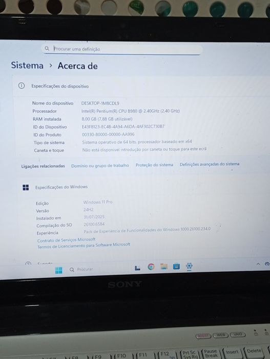Portátil Sony Vaio Windows 11 pro e carregador