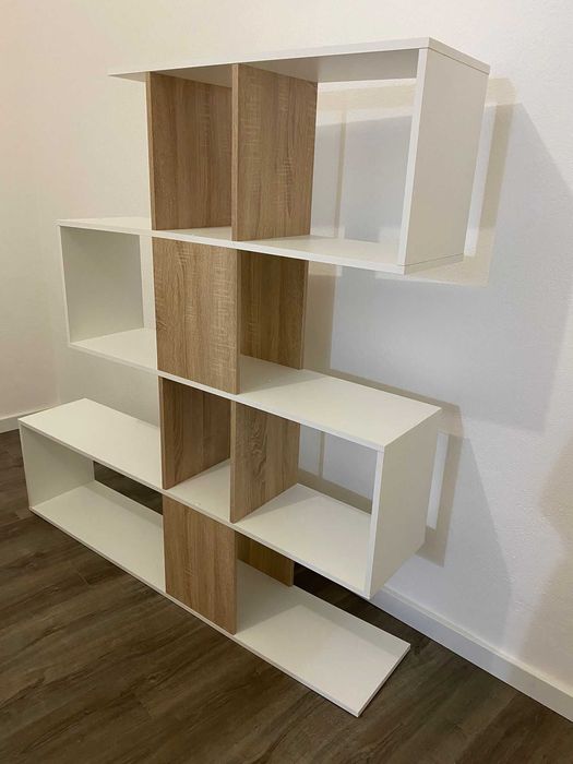 Estante Zig-Zag Branco/ Carvalho