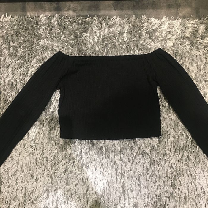 Czarny Crop Top bez ramion (prążkowany) XS/S