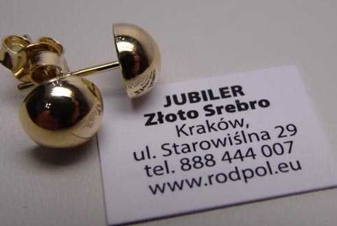Złote kolczyki gładkie półkule 6 mm.