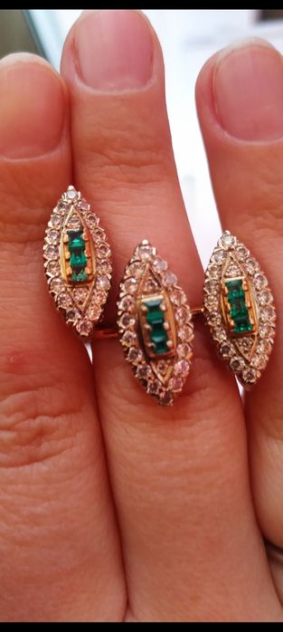 Золотые серьги перламутр,малахит 585,583 проба ссср