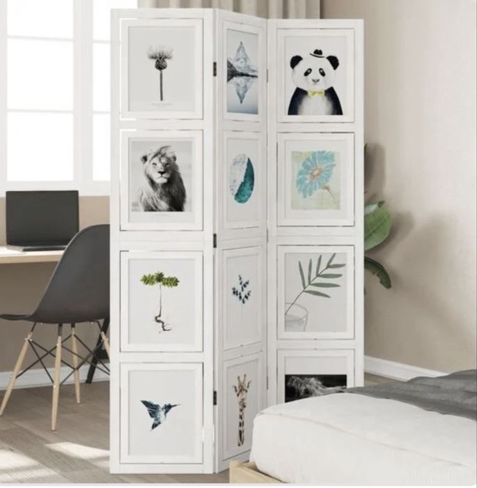 Parawan pokojowy 3-panelowy biały lite drewno 40x180