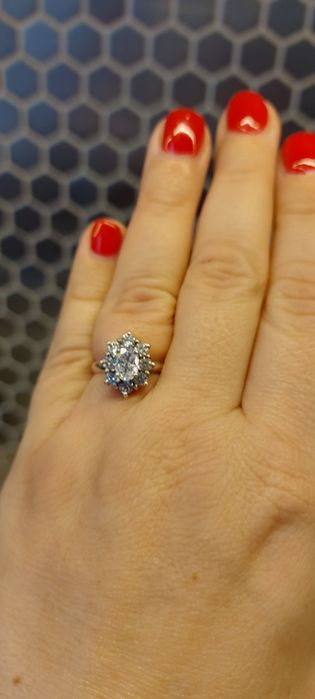 Pierścionek antyk srebro kryształy górskie