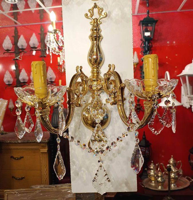 Par Apliques Metal Dourado e Cristal