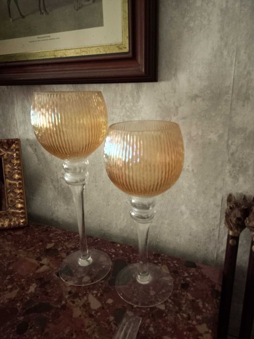 2 castiçais vidro efeito casca de cebola.Entrega Setúbal e arredores.