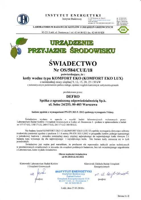Piec kocioł na ekogroszek Defro Komfort Eko Mini 20kw