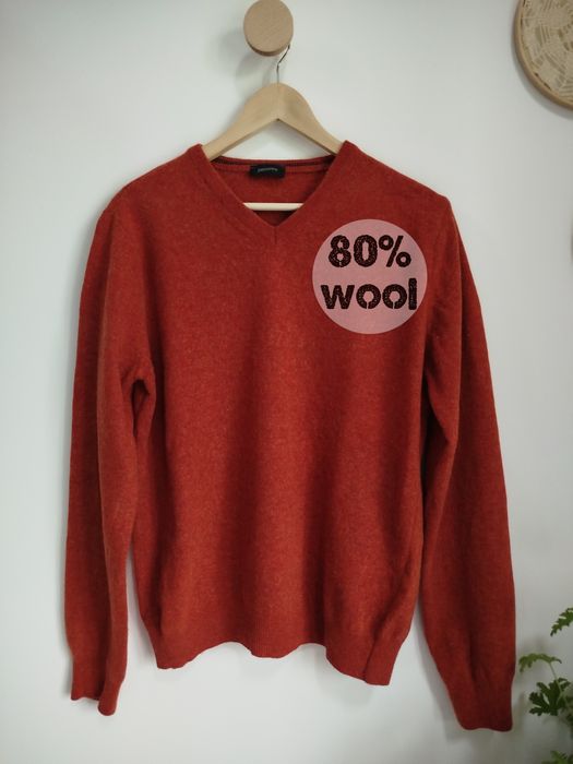 Wełniany sweter M męski pomarańczowy dyniowy