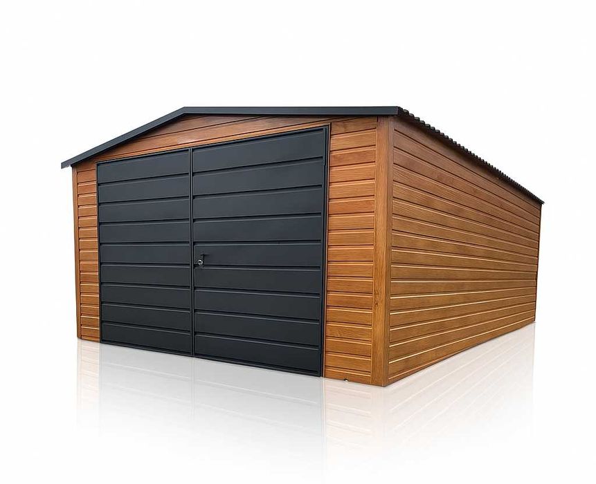 Garaż Blaszany drewnopodobny dwuspadowy 4x6m PREMIUM