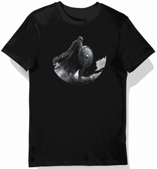 Koszulka męska czarna z nadrukiem herosa i tarczy XXL